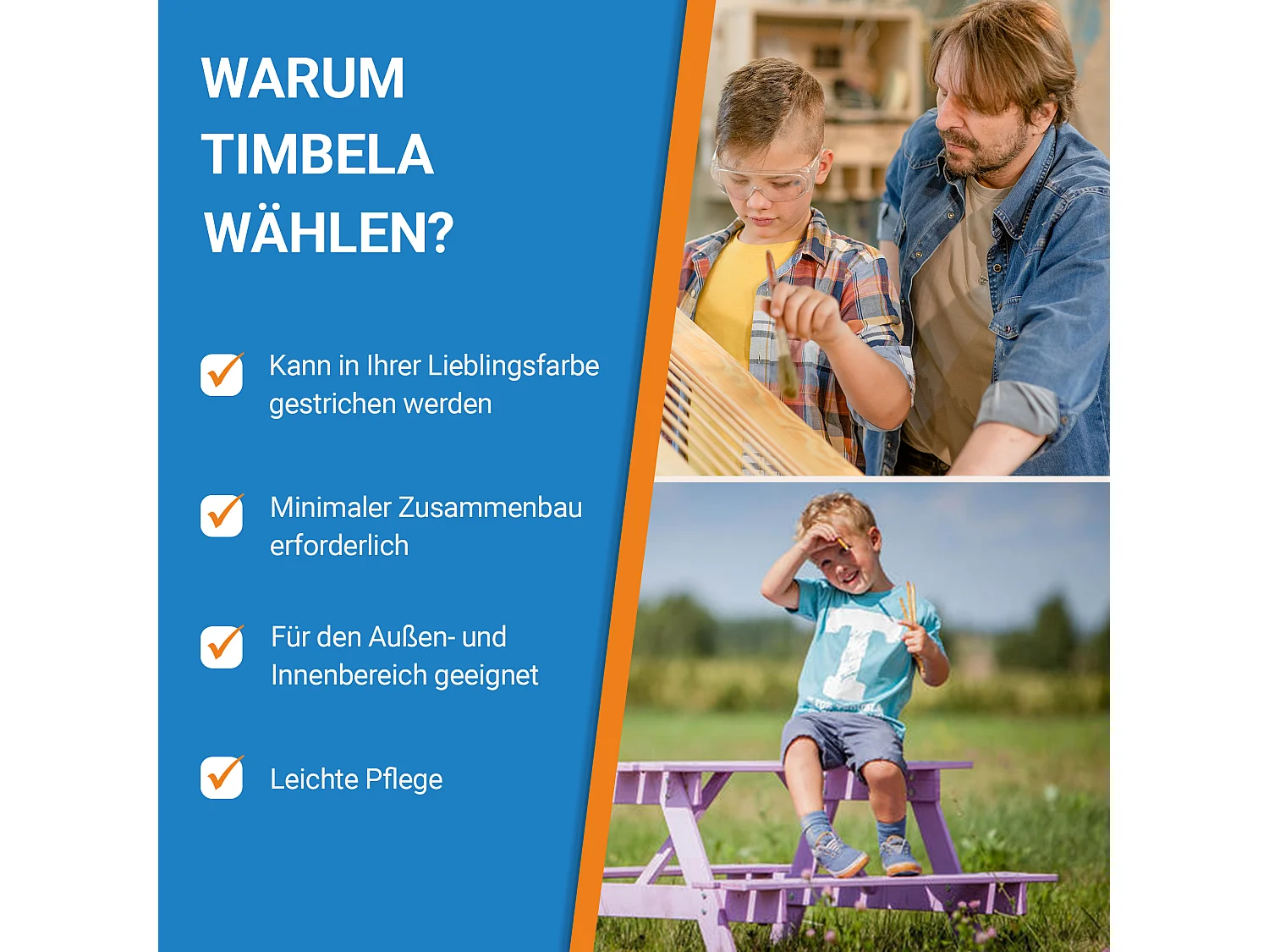 Tavolo da picnic per bambini in legno - L81xL60xA50 cm - M012-1