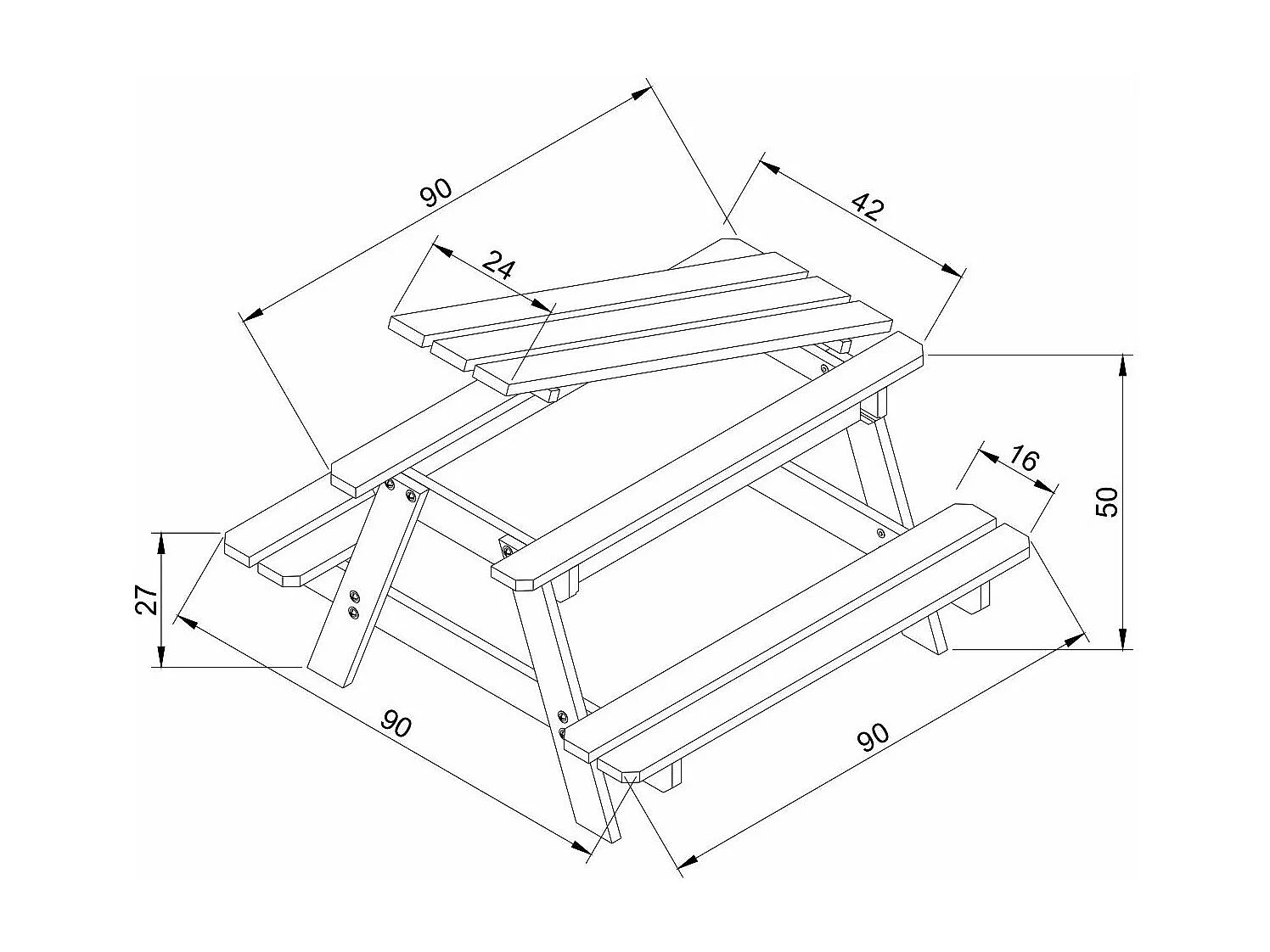 TIMBELA M010-1 Kindertafel voor de tuin - 90x90xH50 cm
