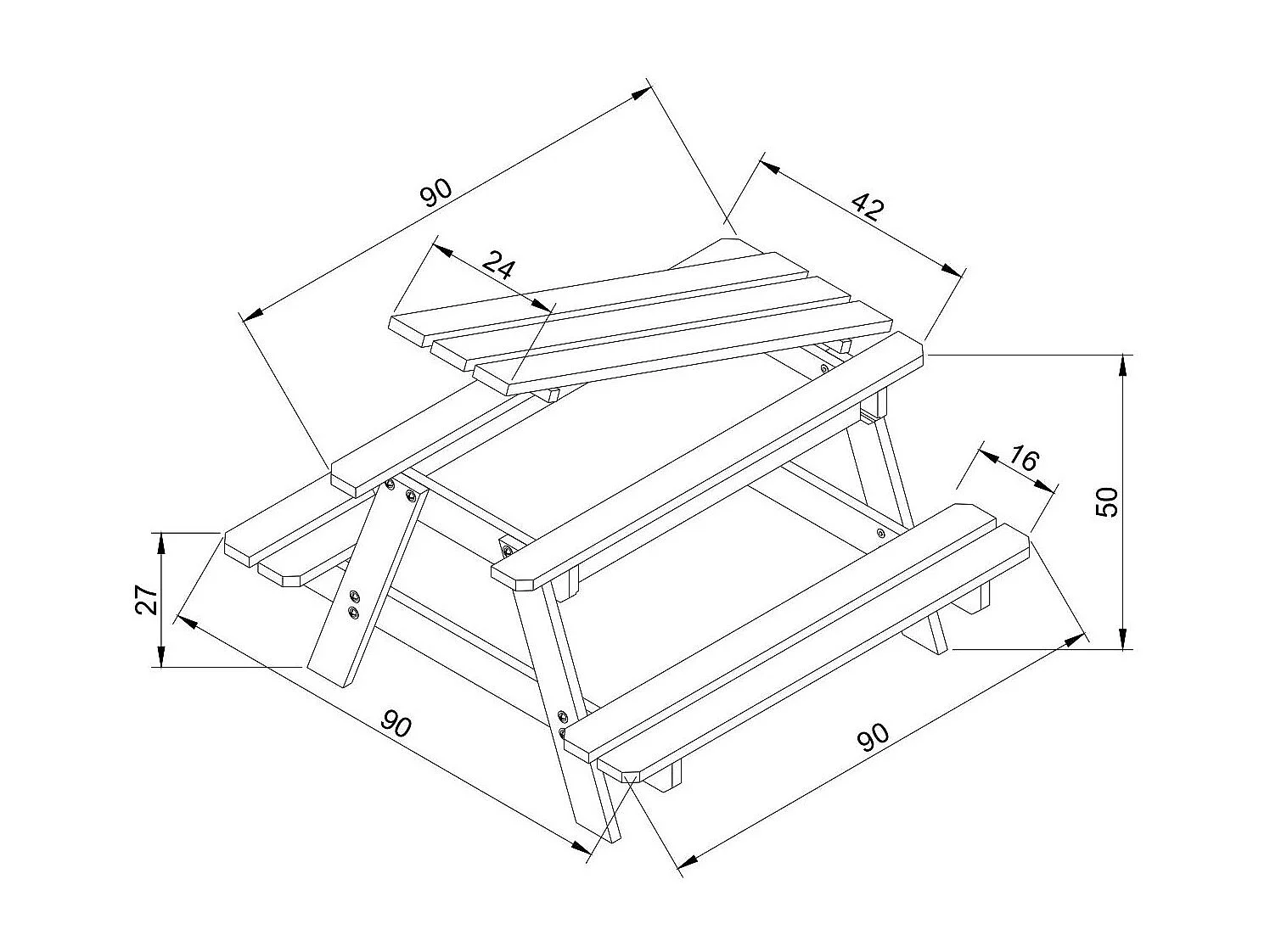 Table enfant pour le jardin - 90x90xH50 cm - M010-1
