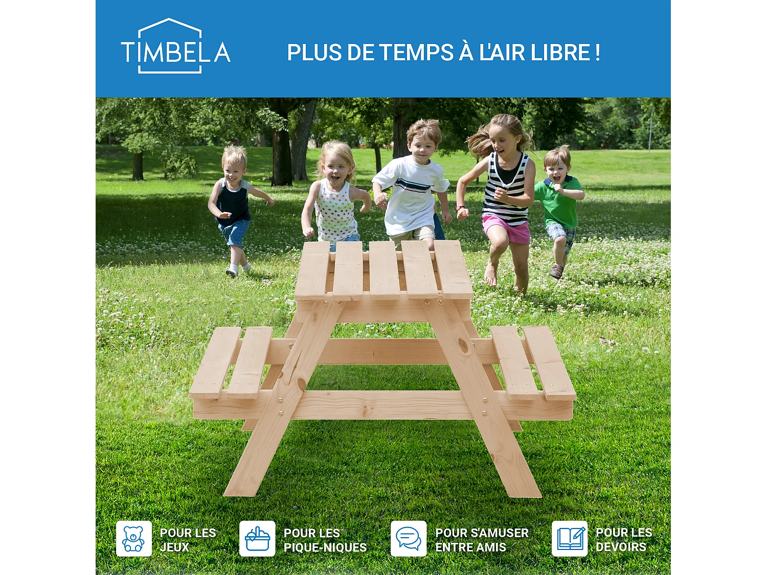 Table enfant pour le jardin - 90x90xH50 cm - M010-1