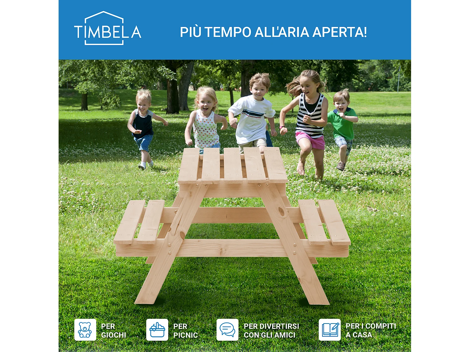 Table enfant pour le jardin - 90x90xH50 cm - M010-1