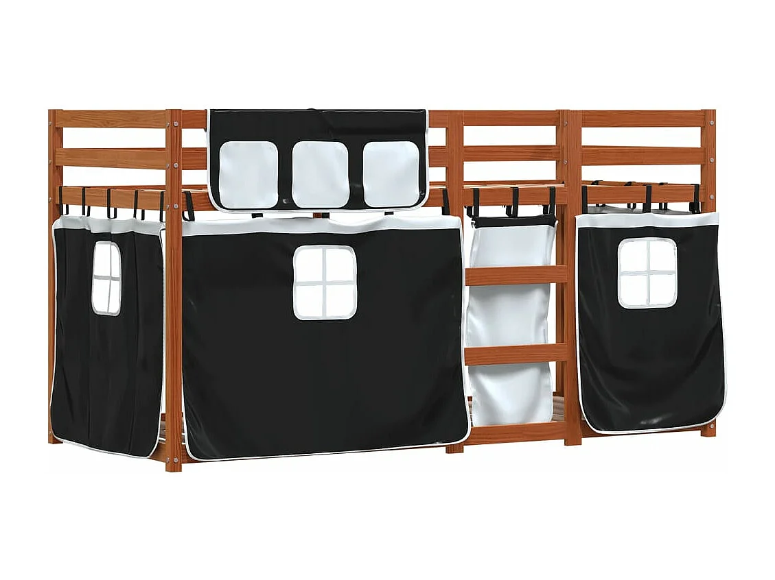 Litera con cortinas madera maciza pino blanco y negro 75x190 cm