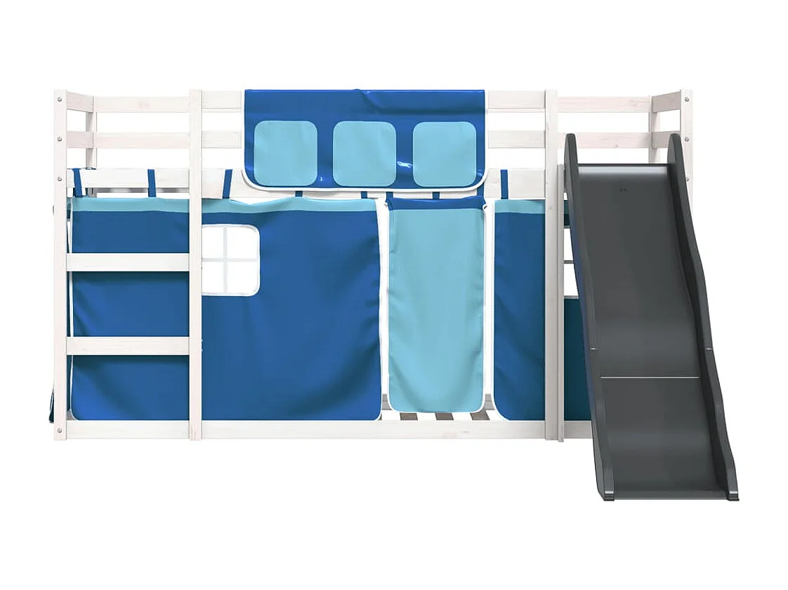 Lit superposé sans matelas avec toboggan et rideaux 90x200 cm