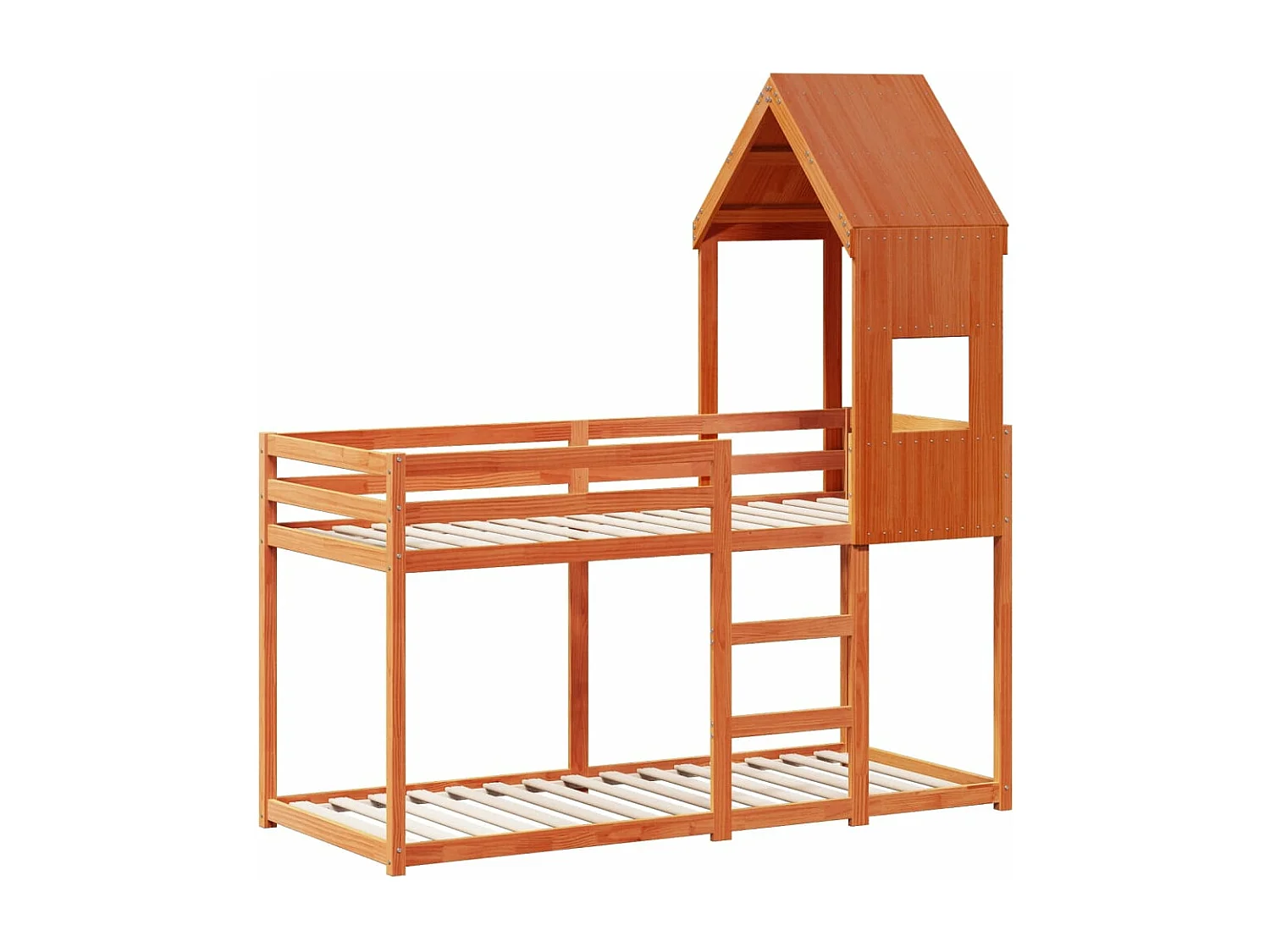 Cama litera con techo madera maciza pino marrón cera 75x190 cm