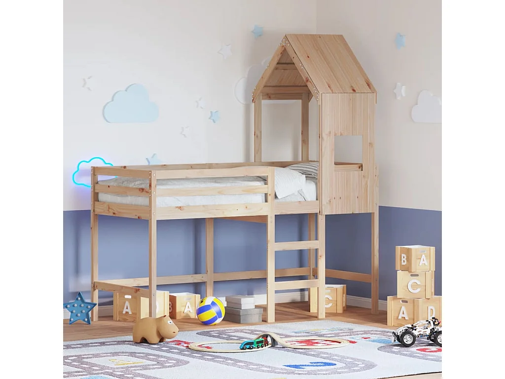 Lit superposé avec échelle et toit sans matelas 90x190 cm