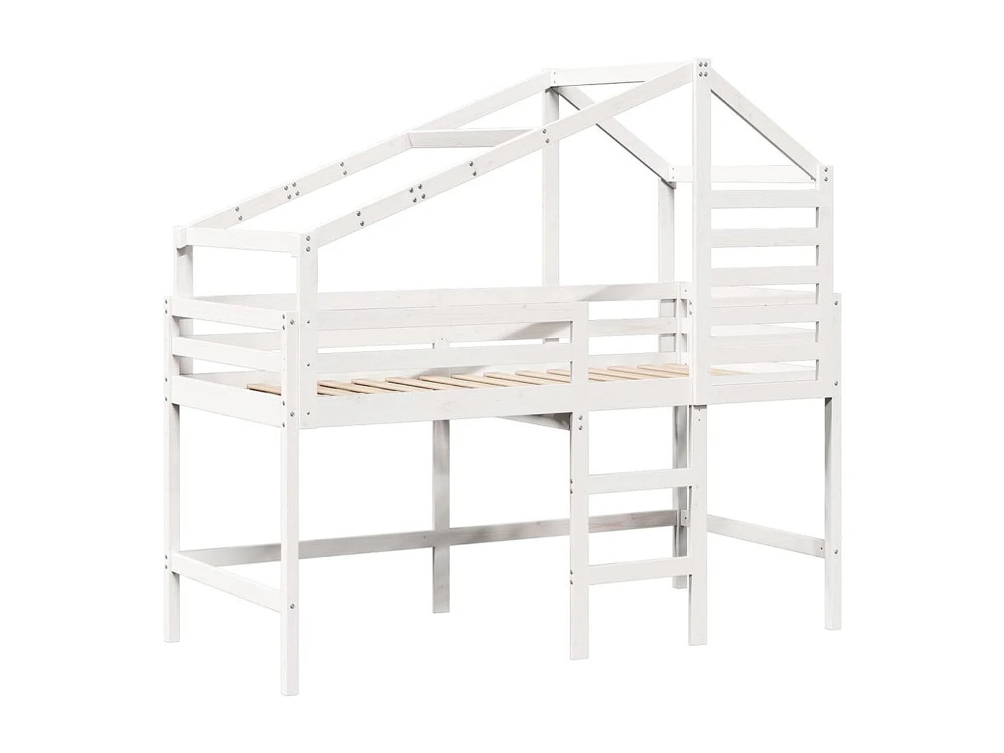 Hochbett mit Leiter und Dach Weiß 80x200 cm Massivholz Kiefer