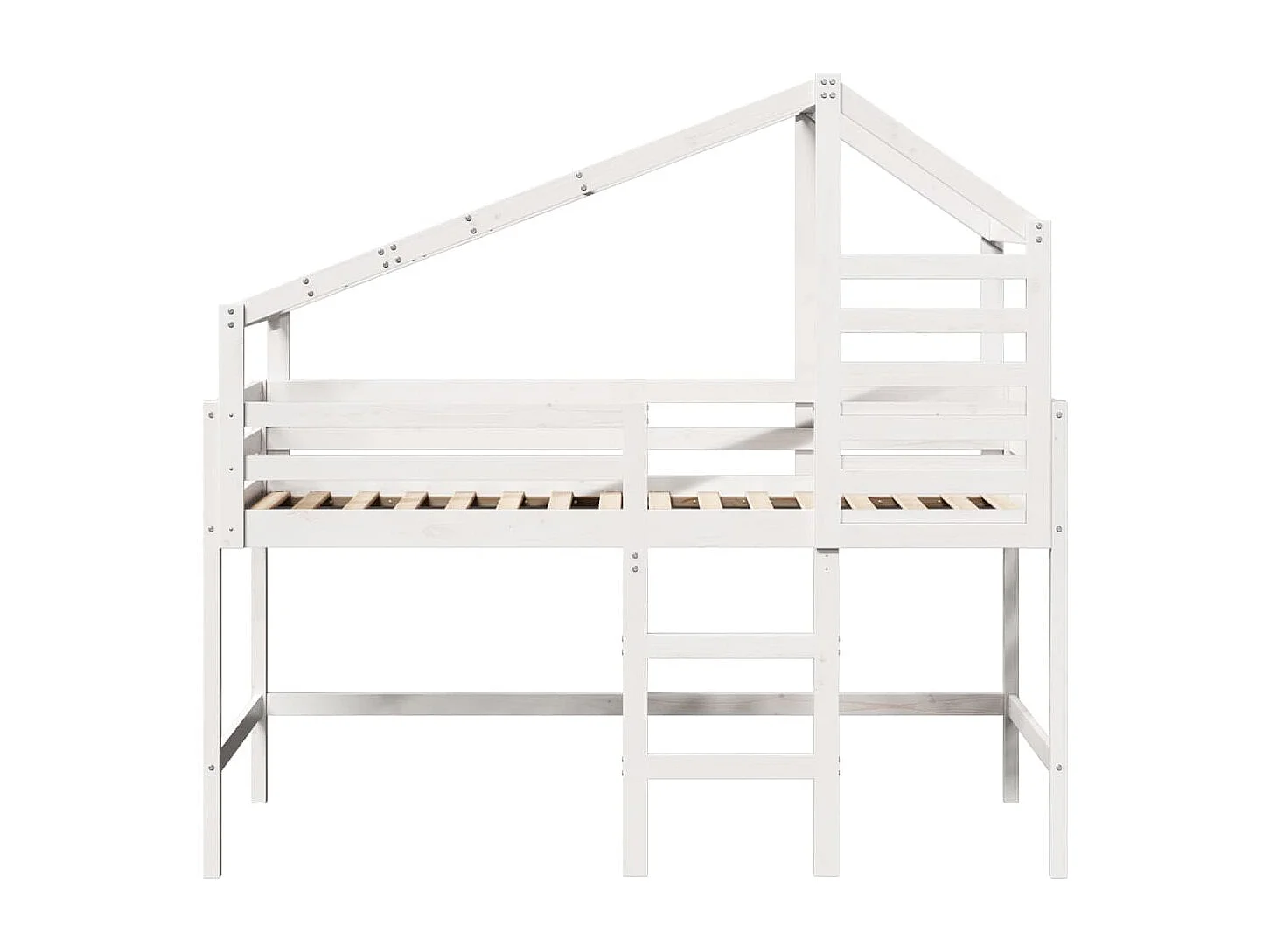 Hochbett mit Leiter und Dach Weiß 80x200 cm Massivholz Kiefer