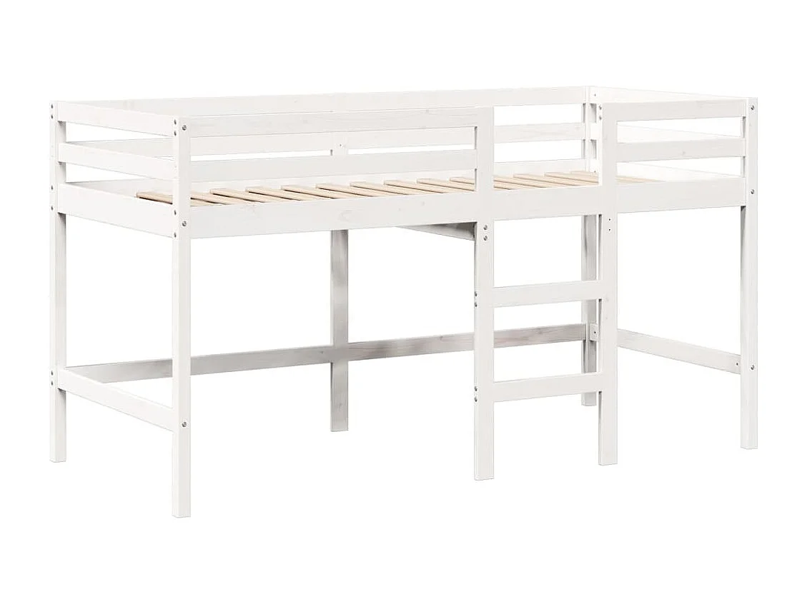 Hochbett mit Leiter und Dach Weiß 80x200 cm Massivholz Kiefer