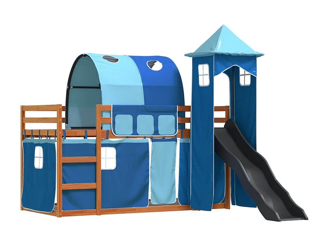 Litera con tobogán y cortinas azul 90x200 cm