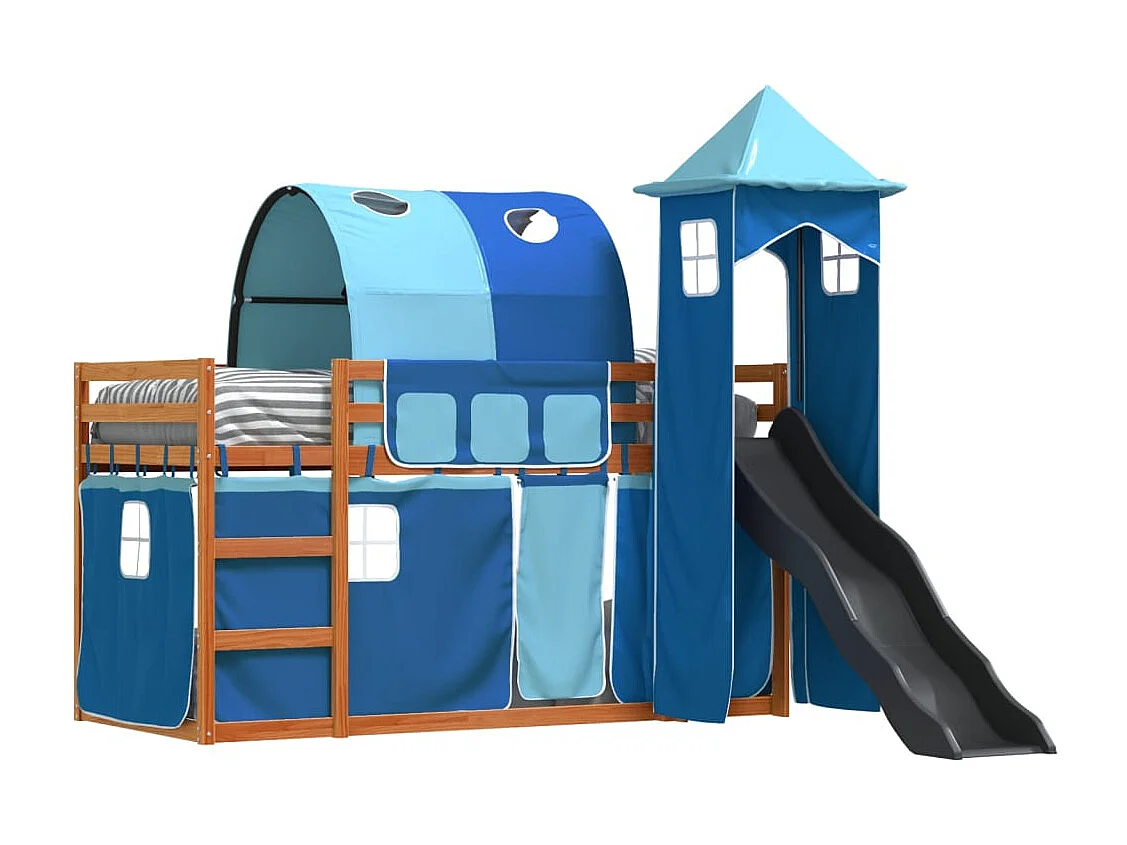 Litera con tobogán y cortinas azul 90x200 cm