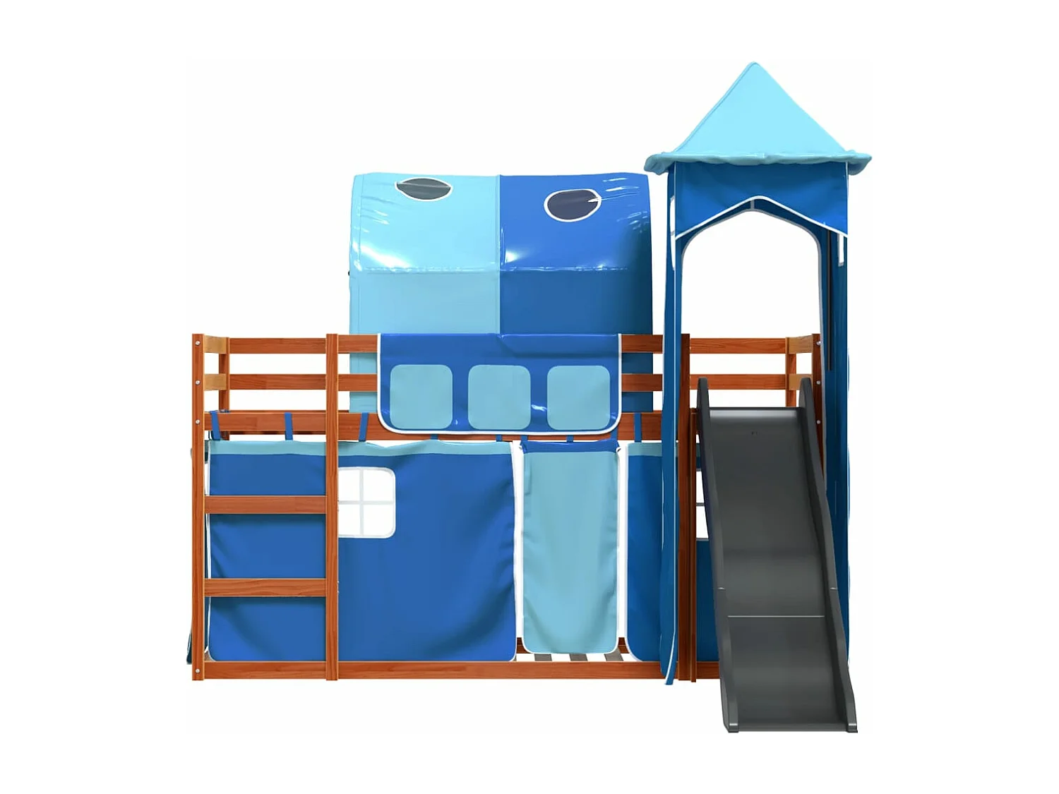 Letto a Castello con Scivolo e Tende Blu 90x200 cm