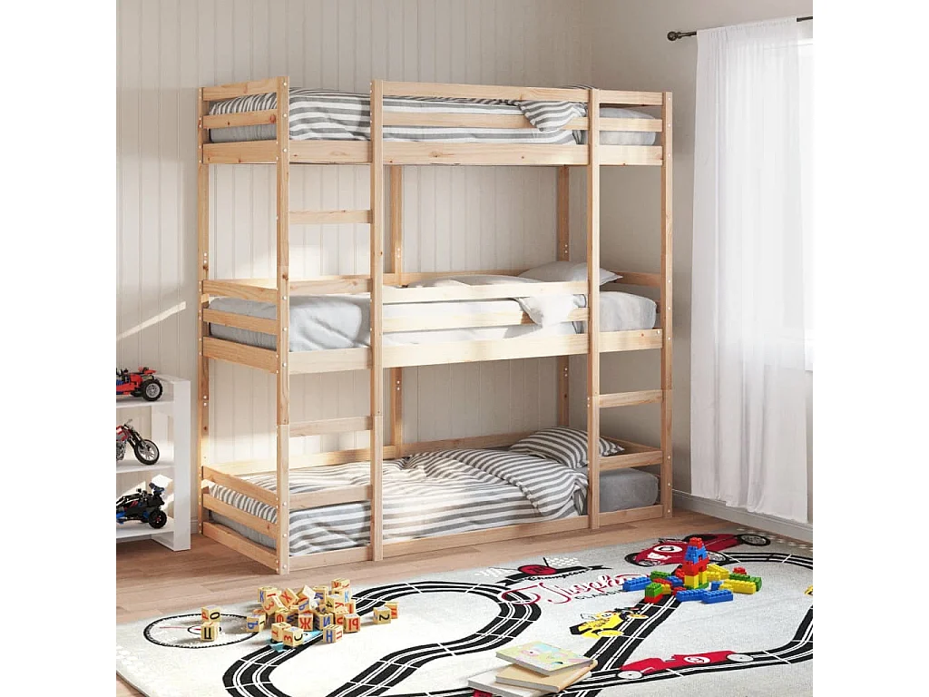 Lit superposé triple sans matelas 90x200 cm bois de pin massif
