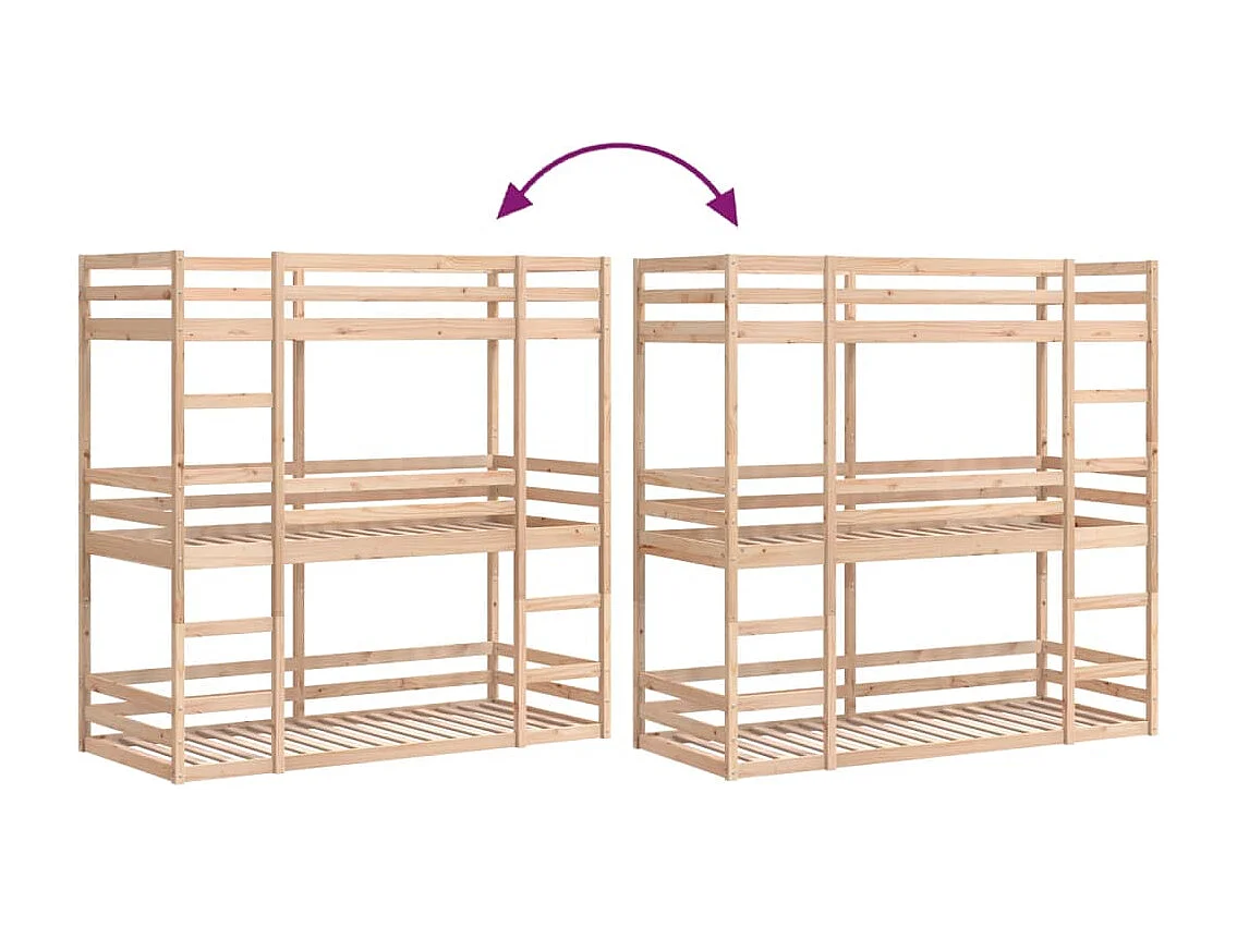 Lit superposé triple sans matelas 90x200 cm bois de pin massif
