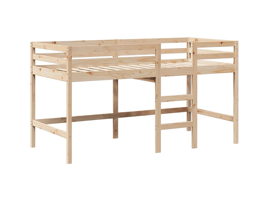 Letto Soppalco con Scala e Tetto 80x200 cm Legno Massello Pino
