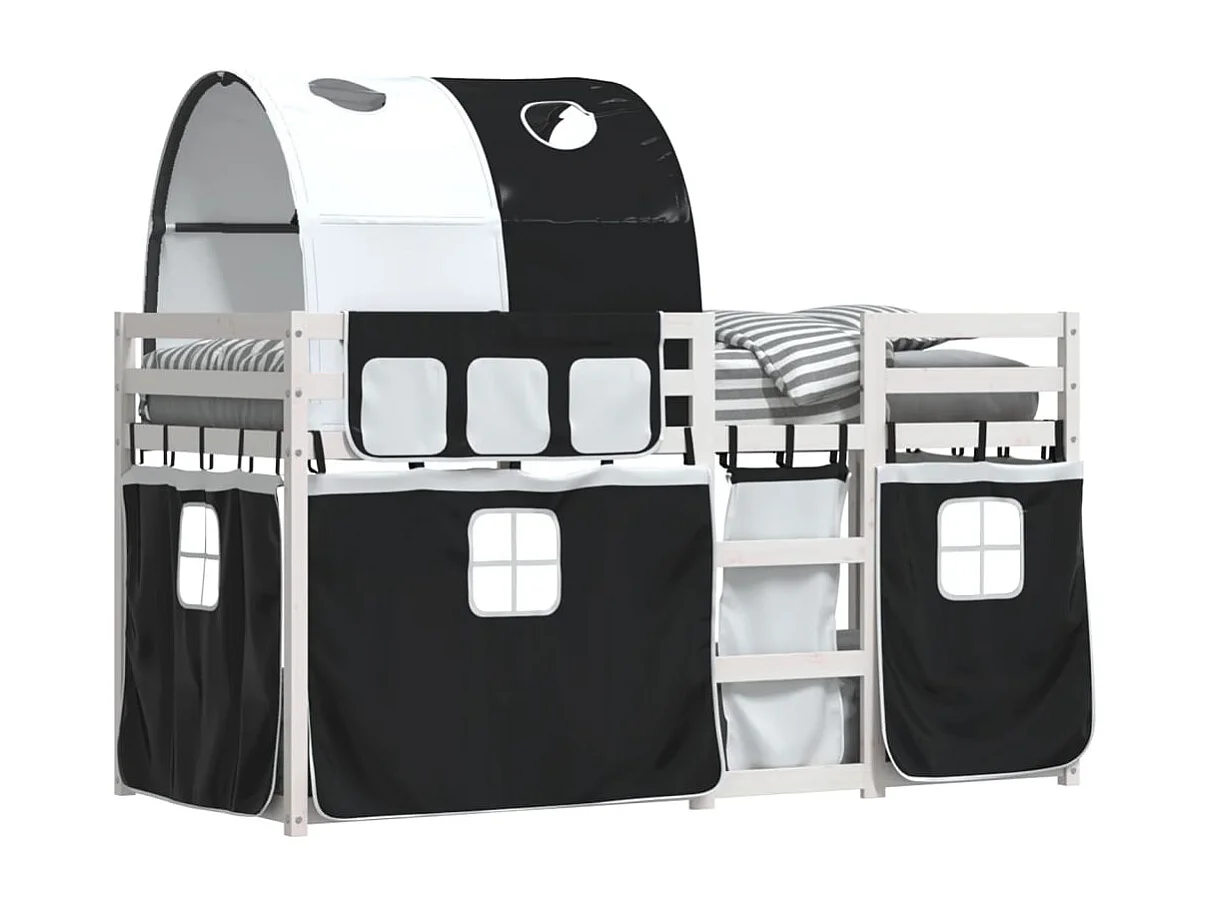 Beliche com cortinas 75x190 cm pinho maciço branco e preto