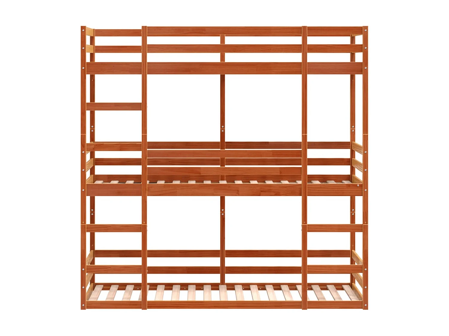 Litera triple de madera maciza de pino marrón cera 90x190 cm