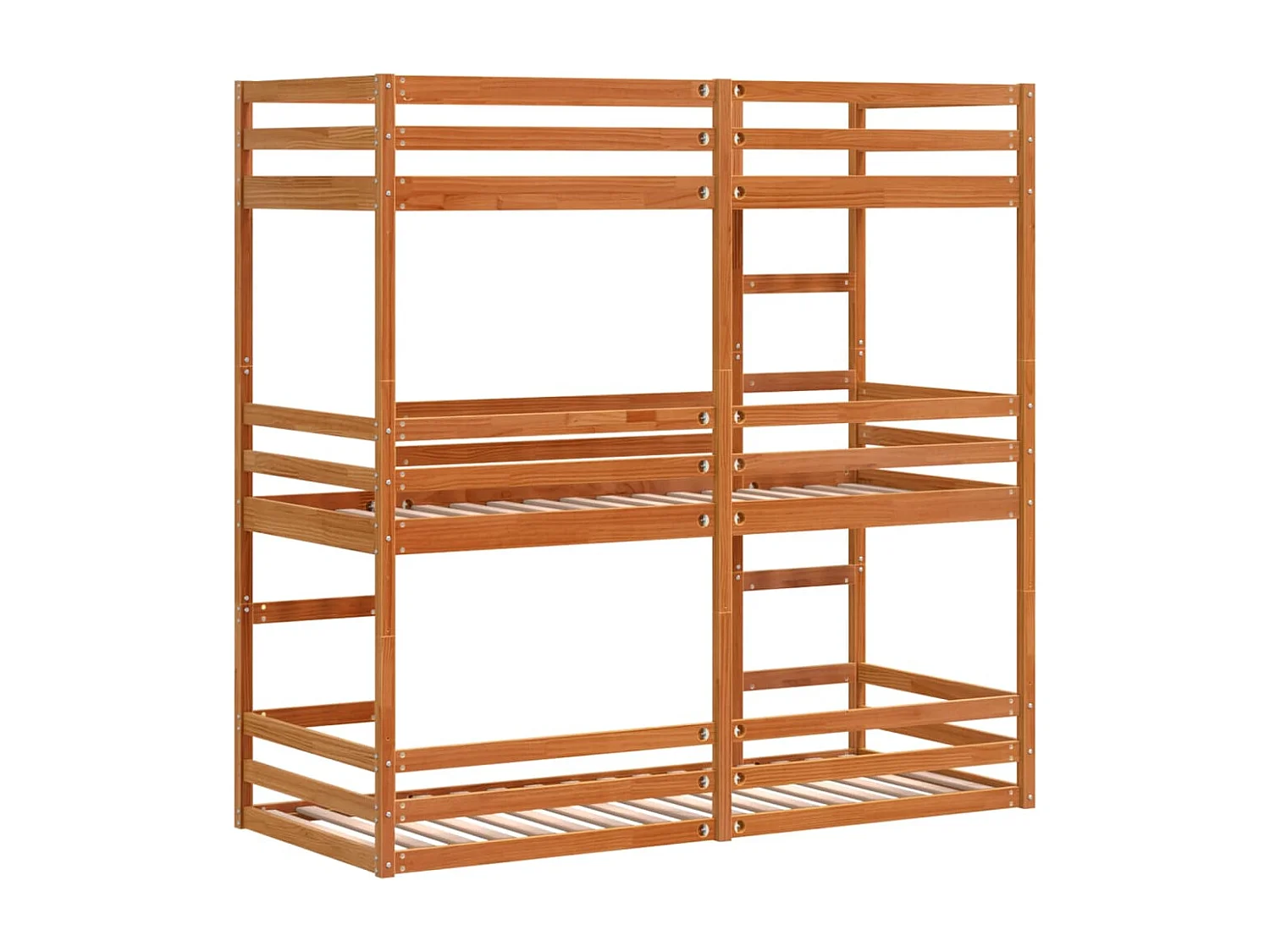 Litera triple de madera maciza de pino marrón cera 90x190 cm