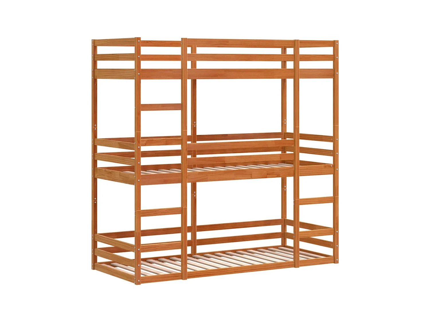 Stapelbed 3-persoons massief grenenhout wasbruin 90x190 cm