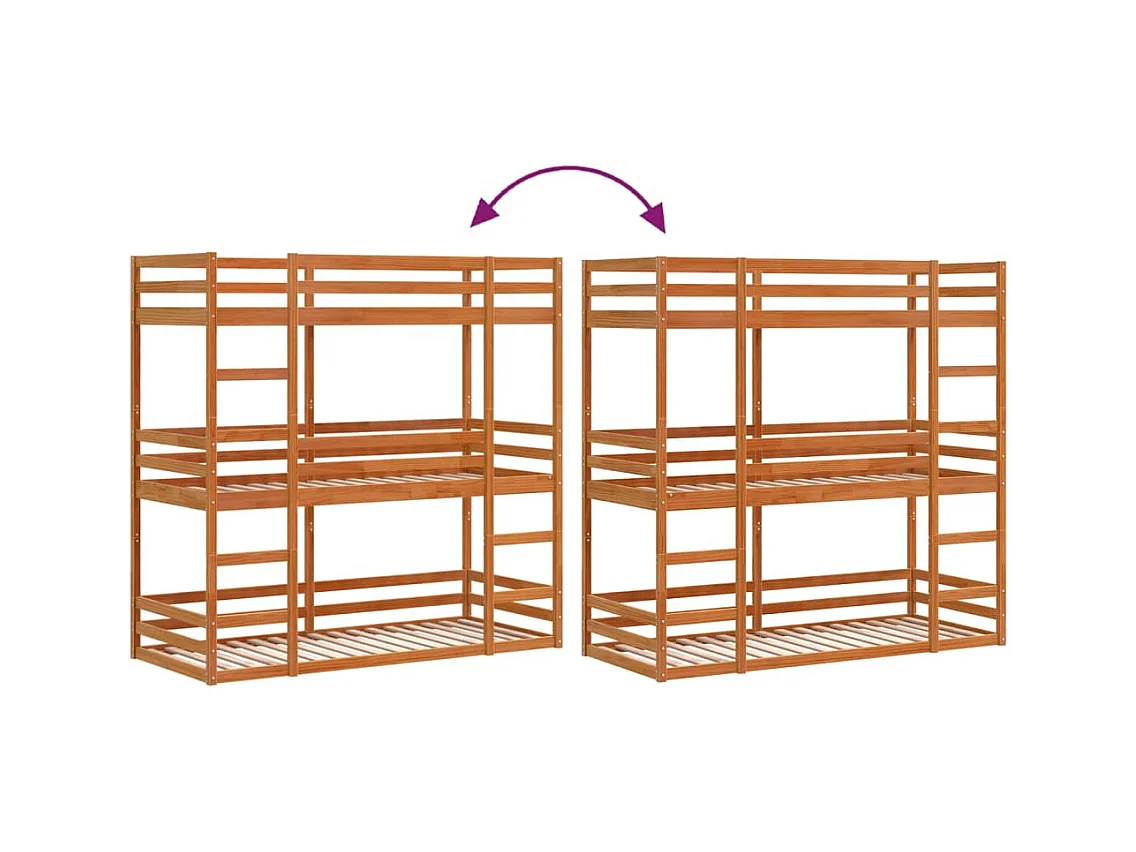 Stapelbed 3-persoons massief grenenhout wasbruin 90x190 cm