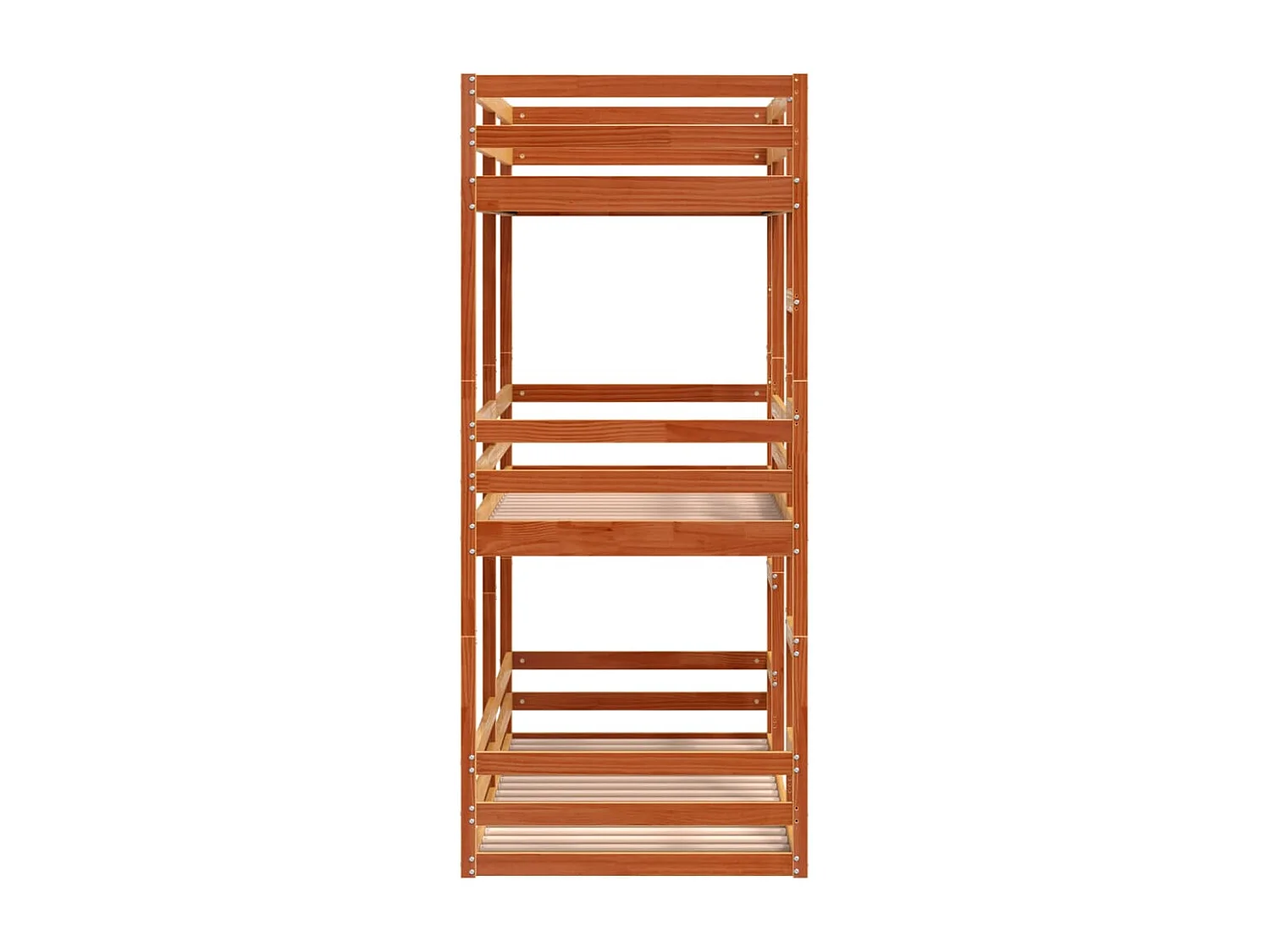 Letto Castello Triplo Marrone Cera 90x190cm Legno Massello Pino