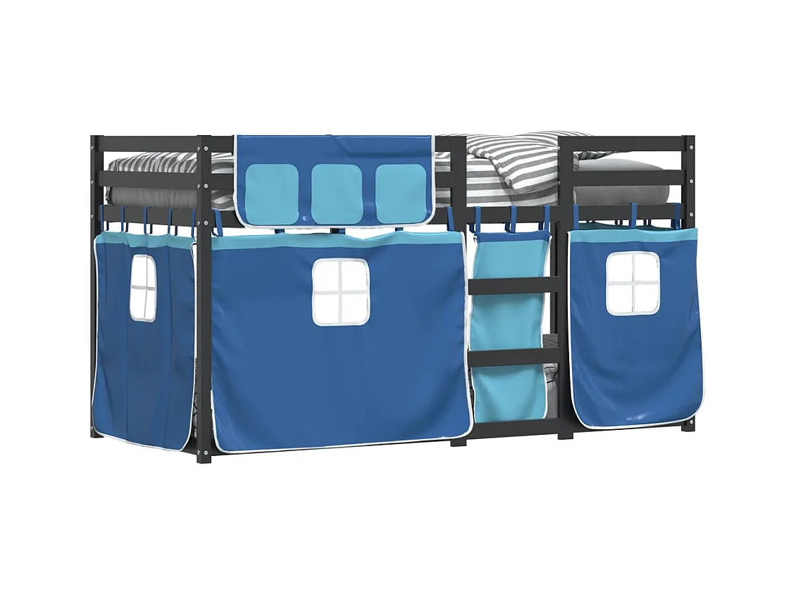 Stapelbed met gordijnen 90x190 cm massief grenenhout blauw