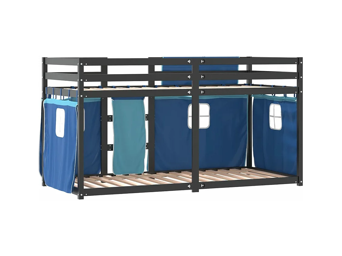Stapelbed met gordijnen 90x190 cm massief grenenhout blauw