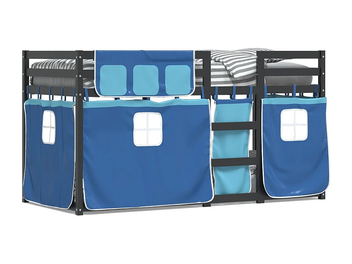 Stapelbed met gordijnen 90x190 cm massief grenenhout blauw