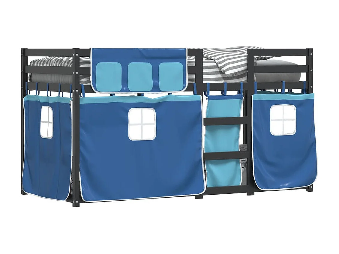 Stapelbed met gordijnen 90x190 cm massief grenenhout blauw