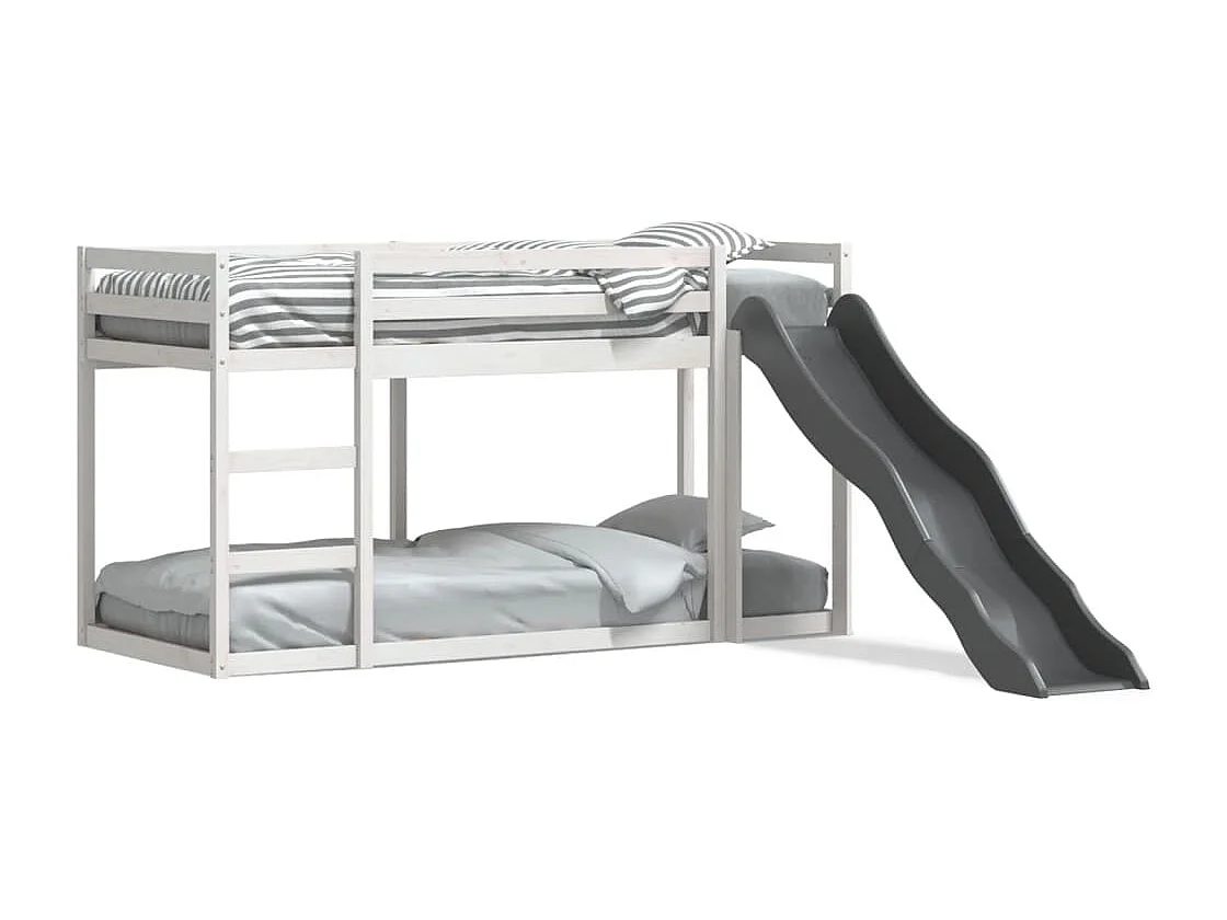 Letto a Castello Scivolo e Scala Bianco 90x190 cm Legno di Pino