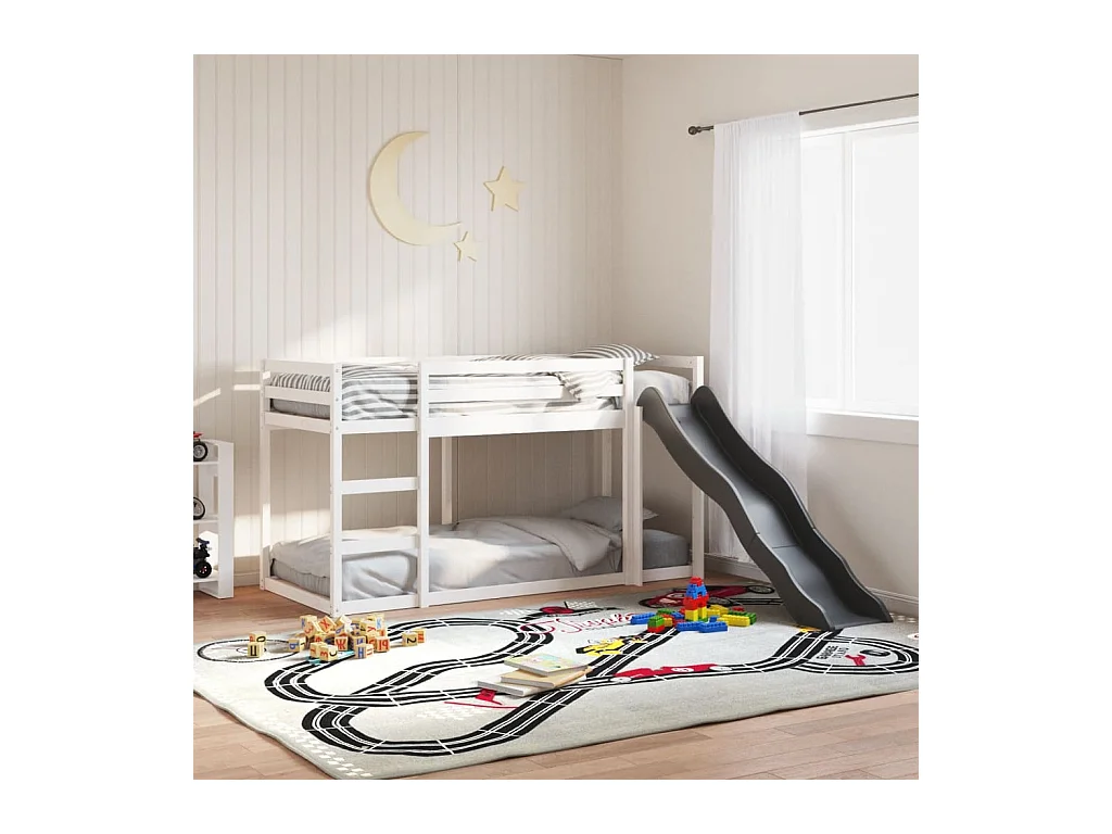 Stapelbed met glijbaan en ladder grenenhout wit 90x190 cm