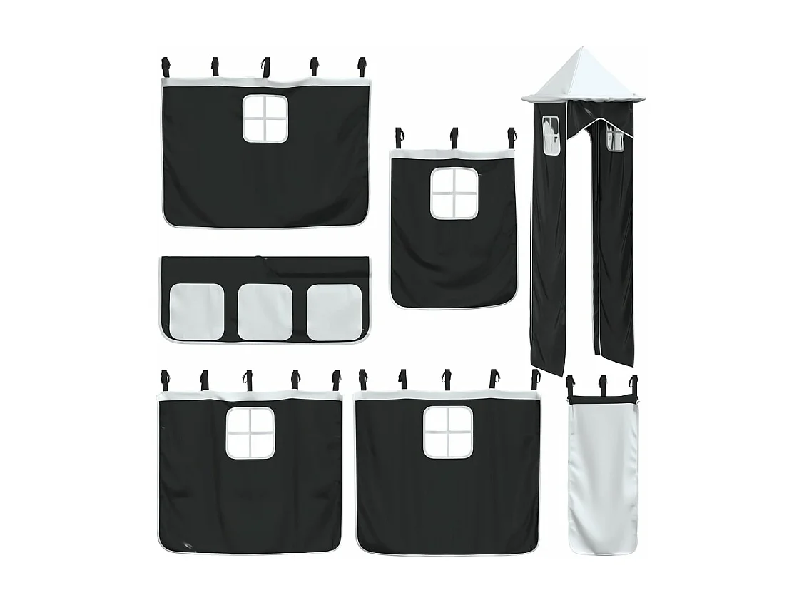 Letto a Castello con Scivolo e Tende Bianco e Nero 80x200 cm