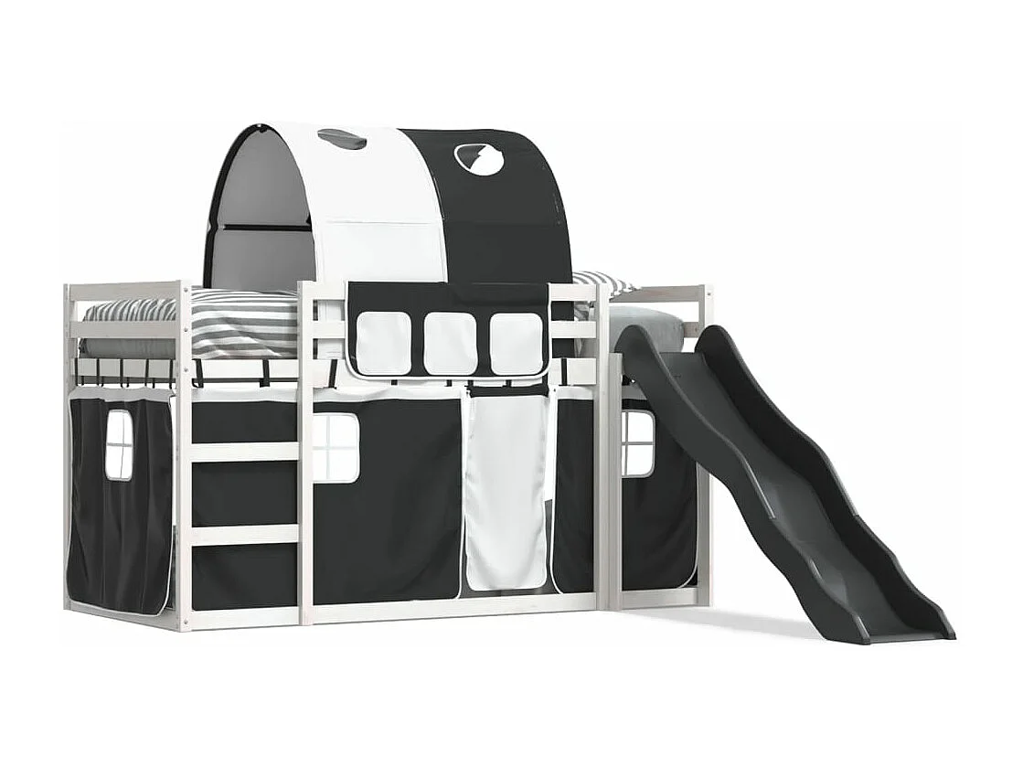 Lit superposé sans matelas avec toboggan blanc noir 90x200 cm