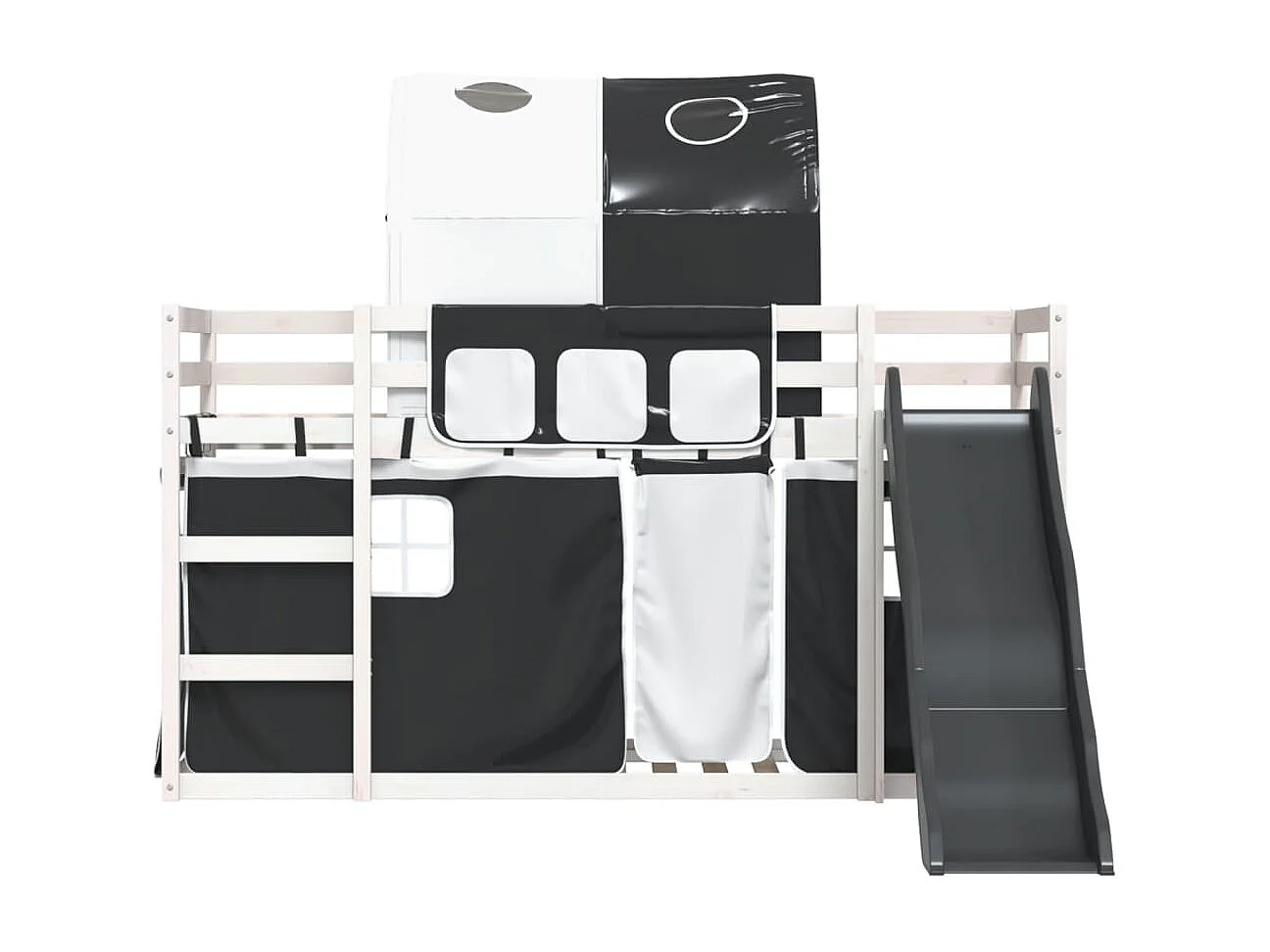 Lit superposé sans matelas avec toboggan blanc noir 90x200 cm