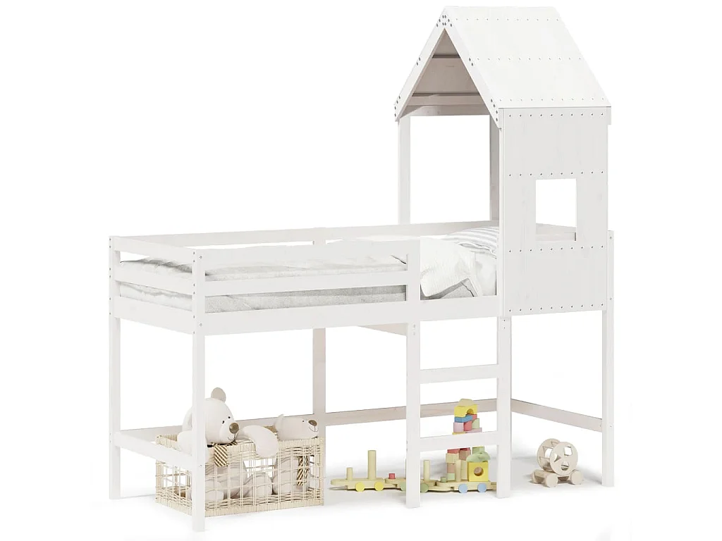 Lit superposé avec échelle et toit sans matelas blanc 90x200 cm