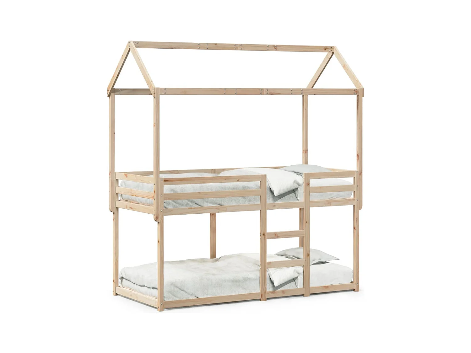 Letto a Castello con Tetto 75x190 cm in Legno Massello di Pino