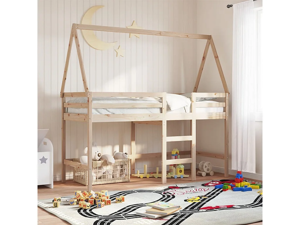 Lit superposé avec échelle et toit sans matelas 80x200 cm