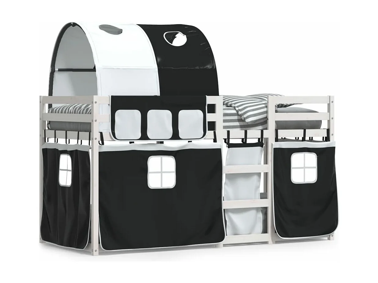 Letto a Castello senza Materasso Bianco e Nero 90x200cm in Pino