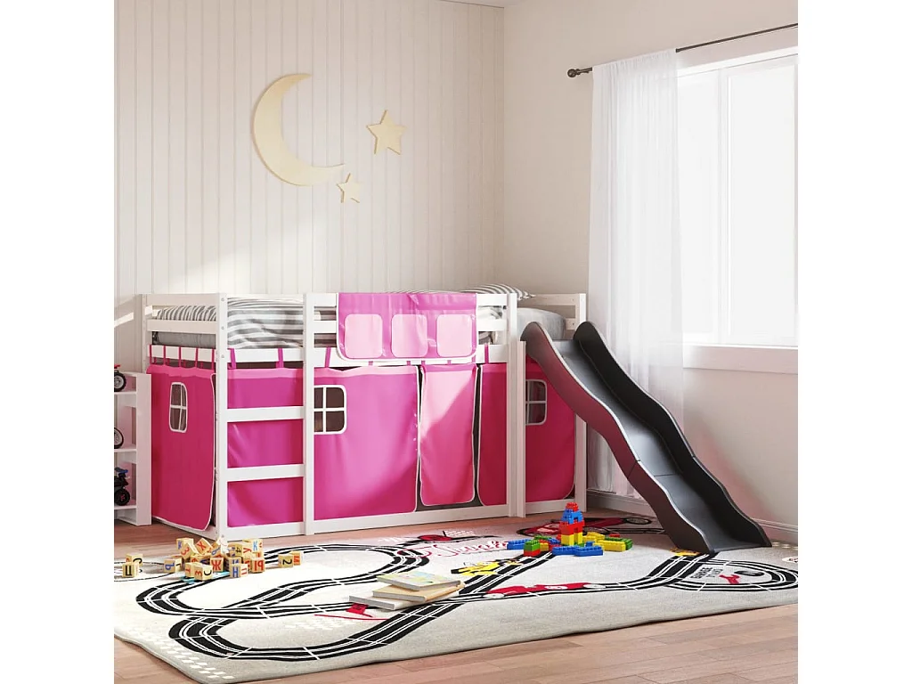 Beliche com escorrega e cortinas 90x190 cm rosa