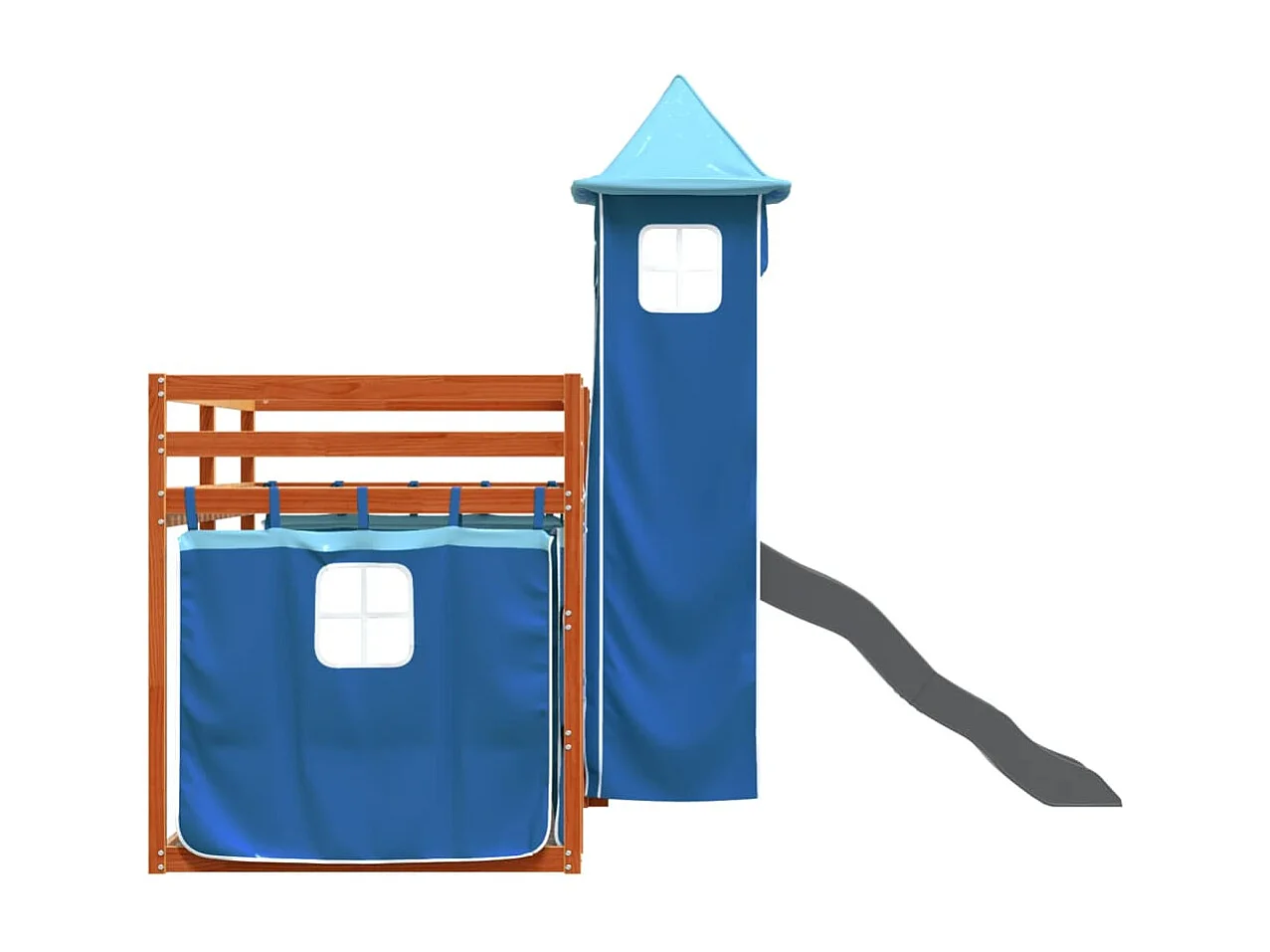 Lit superposé sans matelas avec toboggan et rideaux 90x200 cm