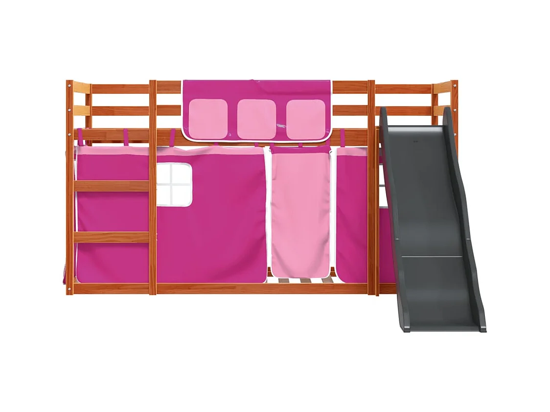 Lit superposé sans matelas avec toboggan et rideaux 90x190 cm