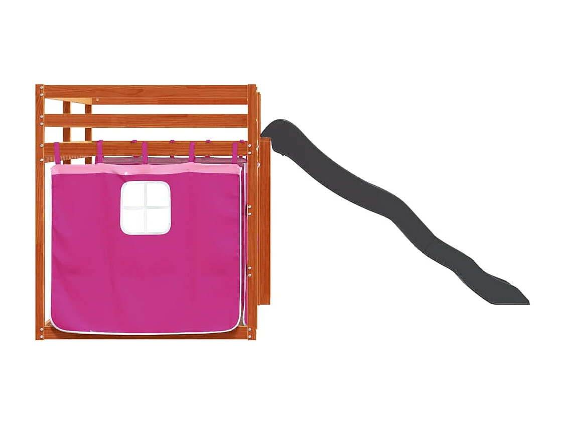 Lit superposé sans matelas avec toboggan et rideaux 90x190 cm