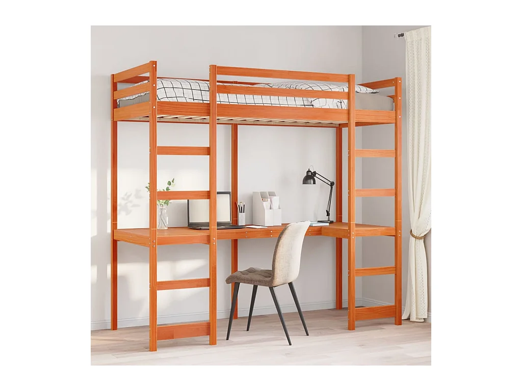 Hochbett ohne Matratze Wachsbraun 75x190 cm Massivholz Kiefer