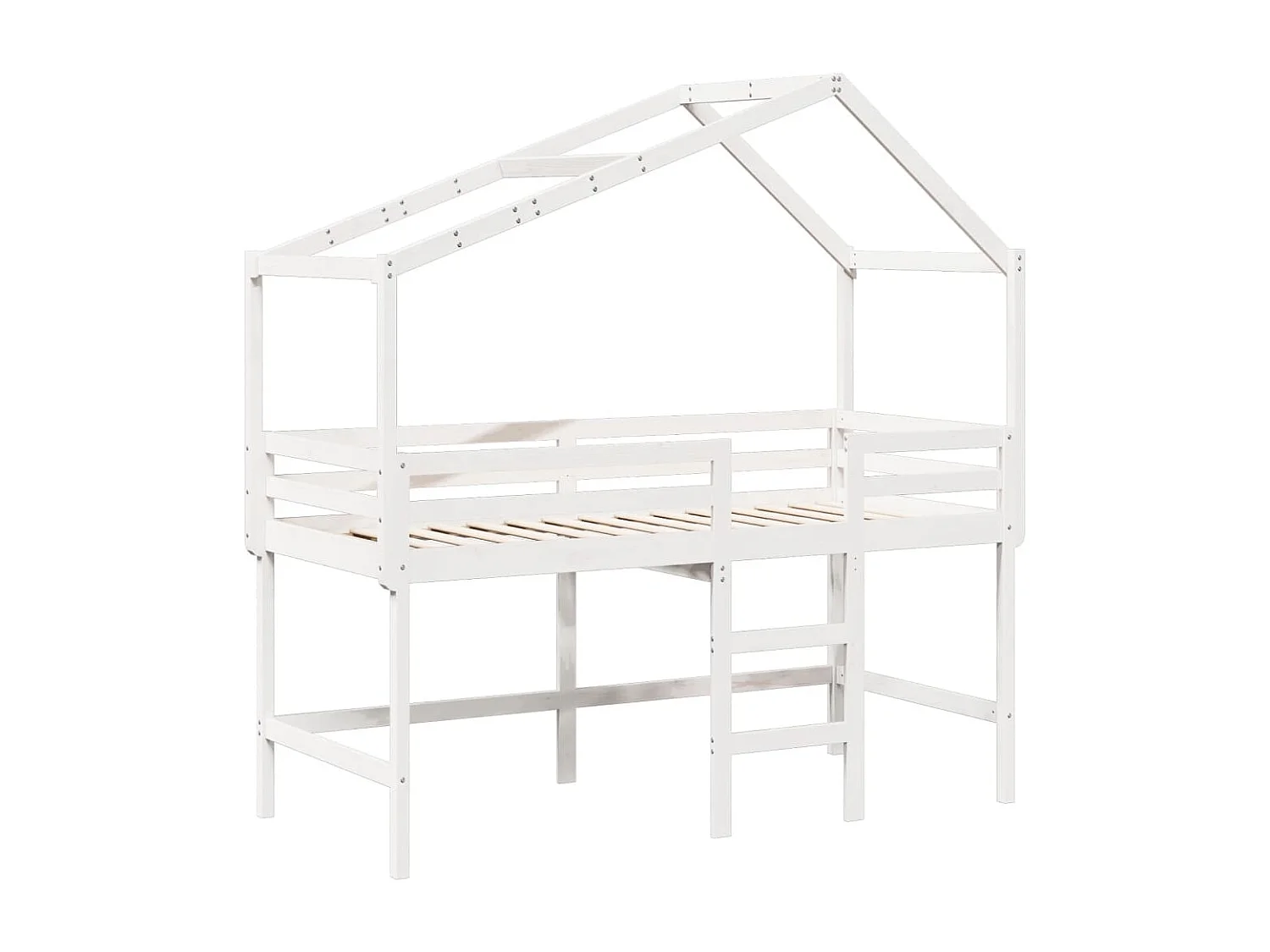 Halfhoogslaper met ladder en bedhuis grenenhout wit 90x190 cm