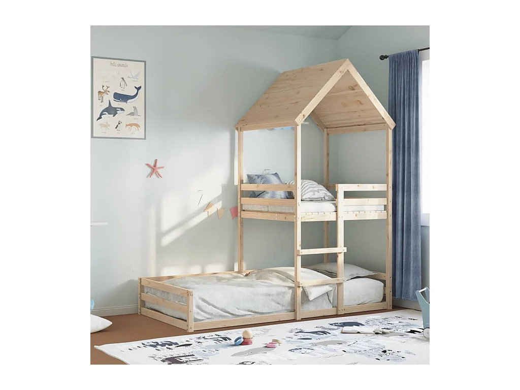 Letto a Castello senza Materasso 90x200cm Massello Pino