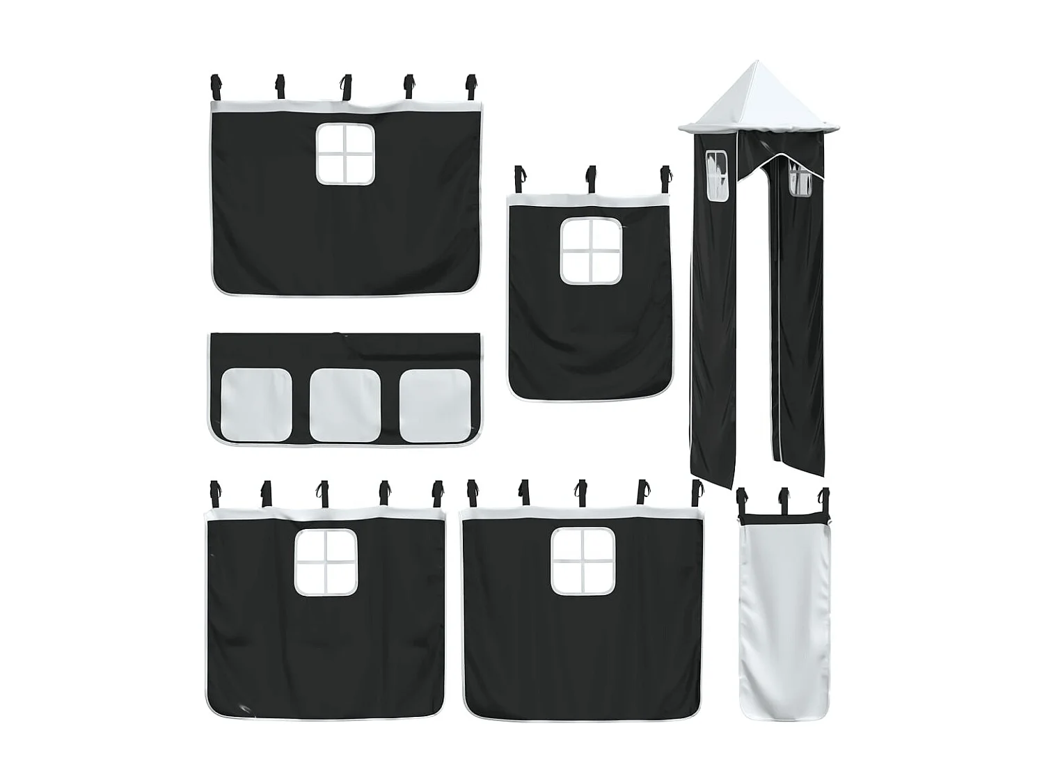 Litera con tobogán y cortinas blanco y negro 90x200 cm