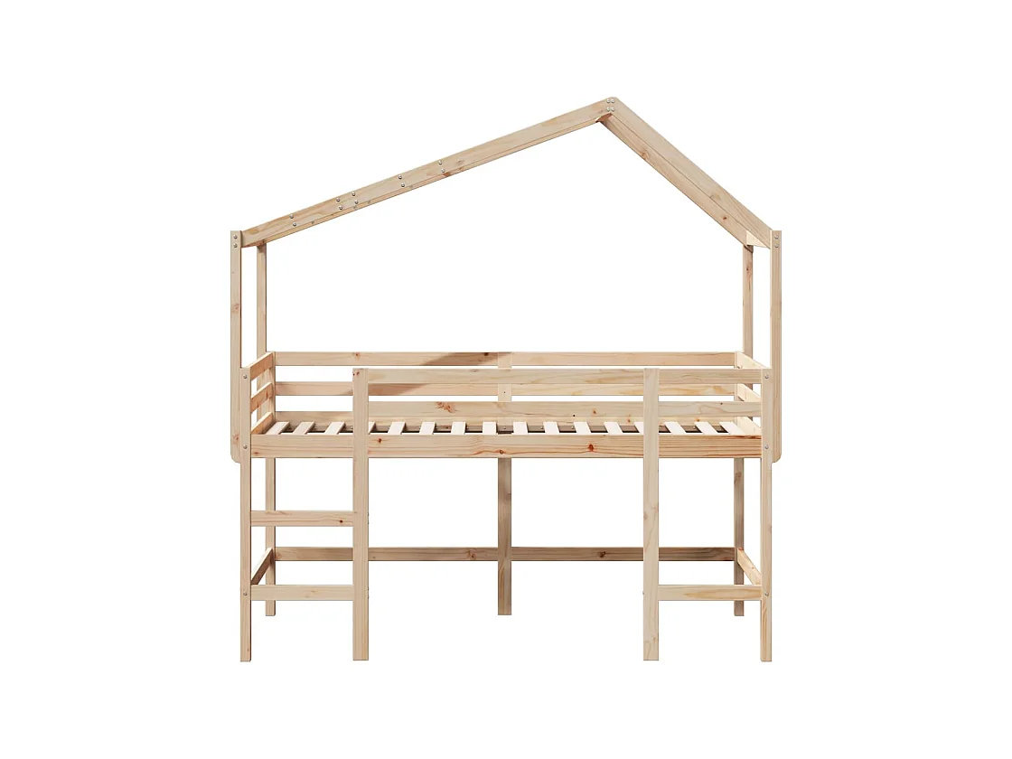 Halfhoogslaper met ladder en bedhuis grenenhout 90x190 cm