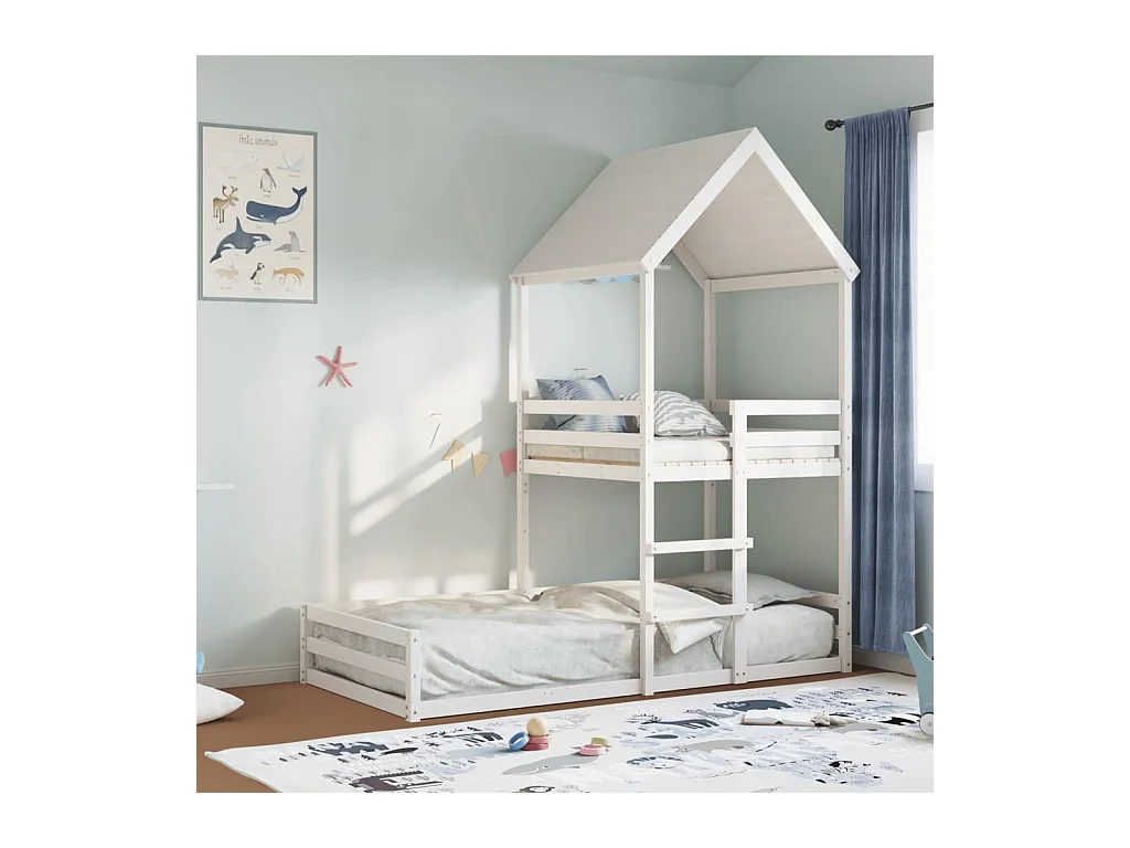 Kinderbed met huisje massief grenenhout wit 90x200 cm