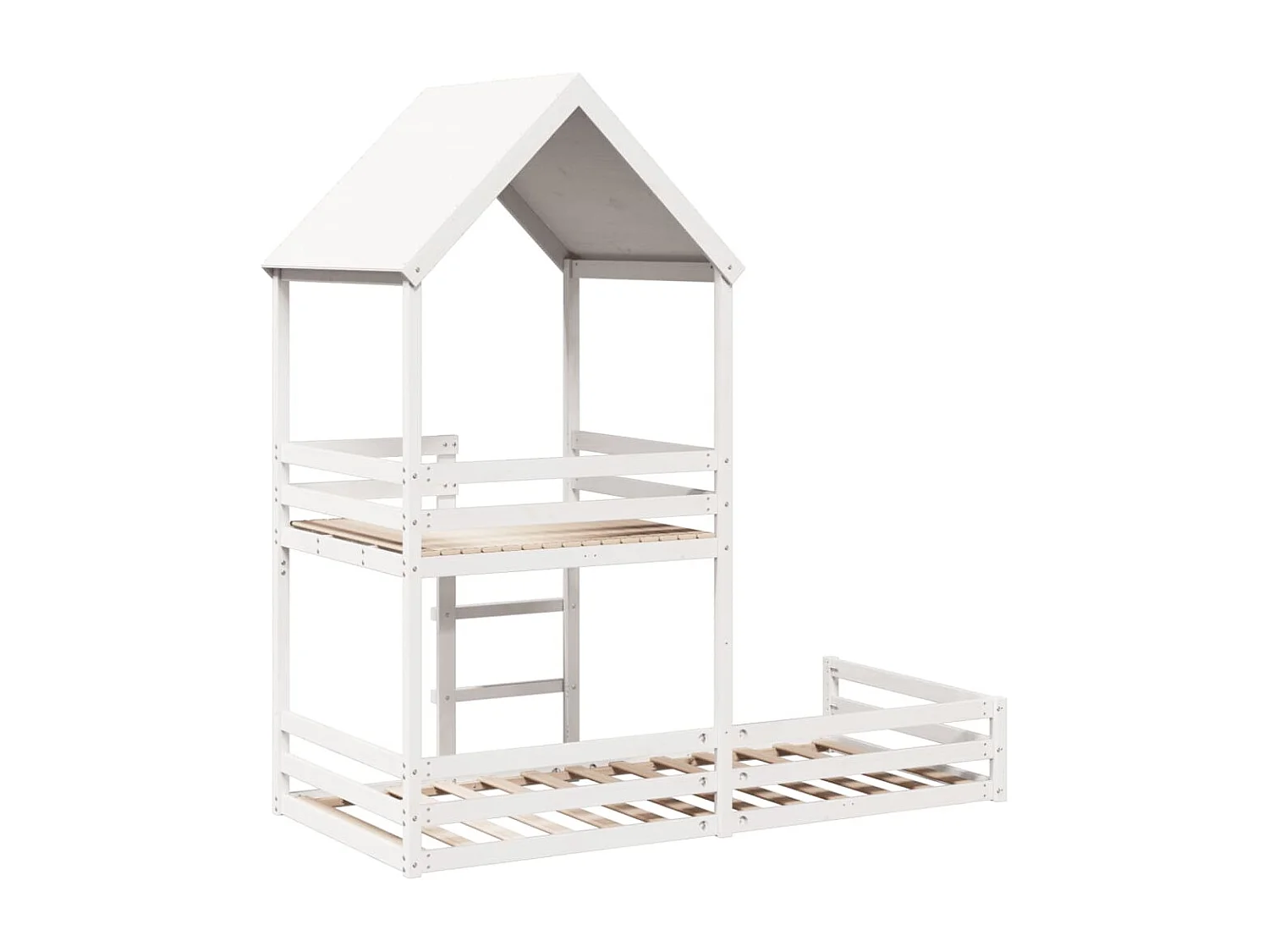 Letto a Castello con Tetto Bianco 90x200 cm in Legno di Pino