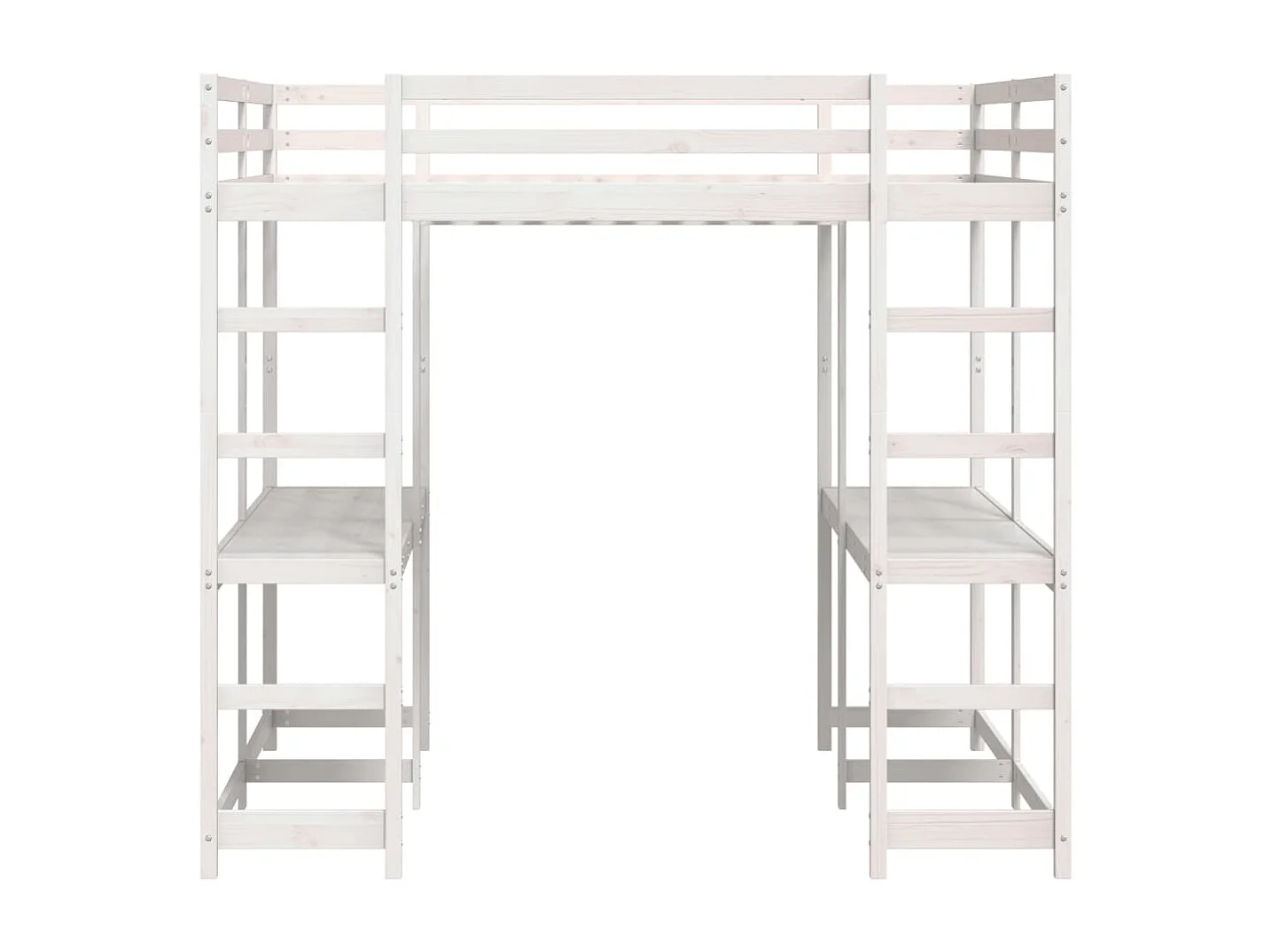 Hochbett mit Schreibtisch & Leiter Weiß 200x200 cm Kiefernholz