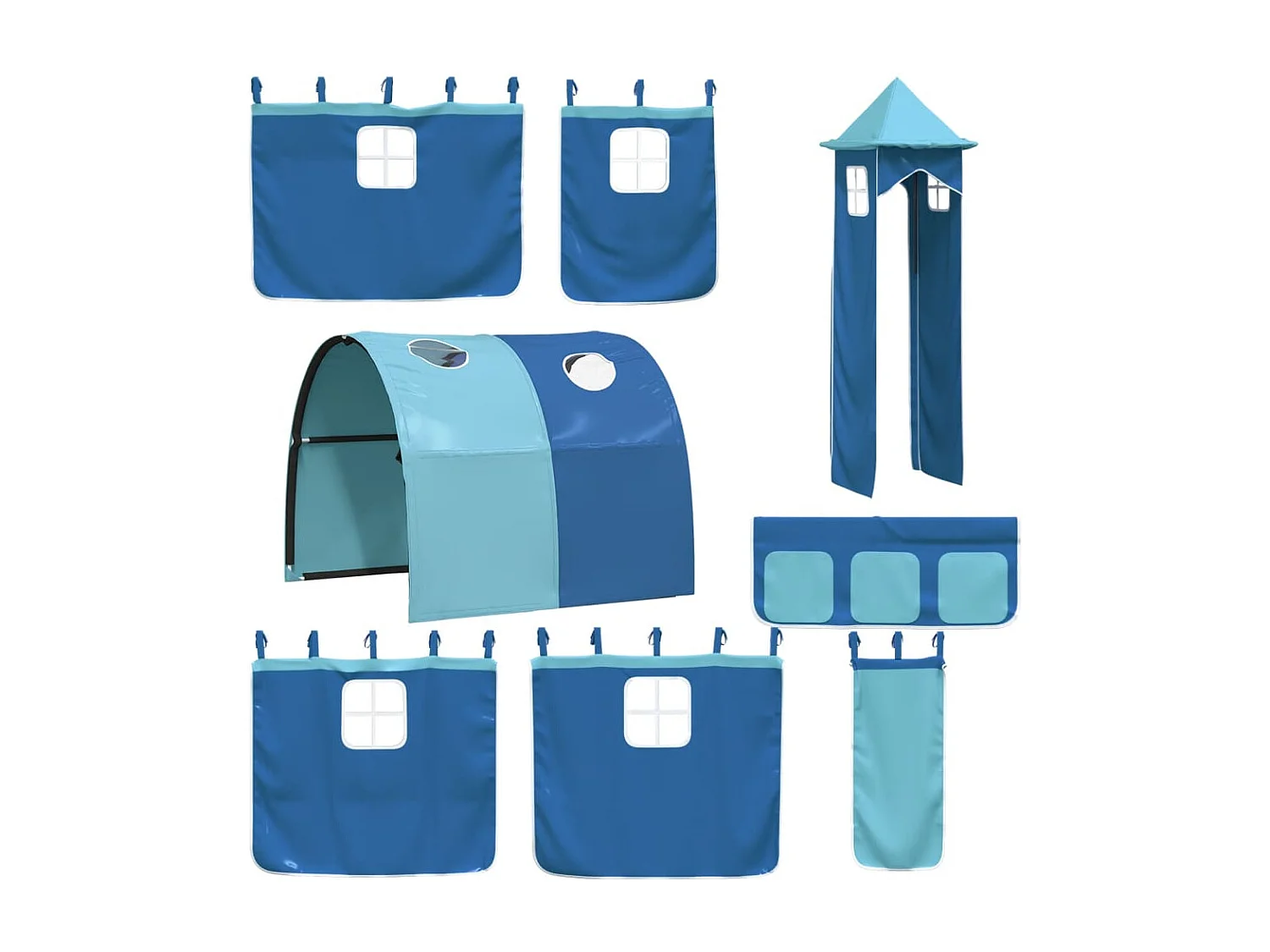 Letto a Castello con Scivolo e Tende Blu 90x190 cm